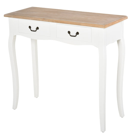 HOMCOM Mesa Consola Mesa Auxiliar com 2 Gavetas para Entrada Corredor Sala de Estar 87x34x78,5cm Branco e Madeira