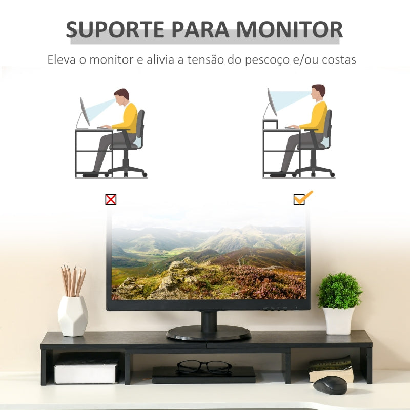 Vinsetto Suporte Elevado para Monitores de Madeira Ajustável em Comprimento e Ângulo para 2 Monitores Notebook 80-117x23,5x10cm Preto