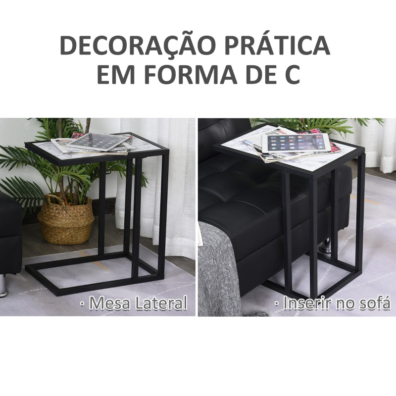 HOMCOM Mesa Auxiliar Lateral para sofá Imitação de mármore economizar espaço 45x30x51,5cm