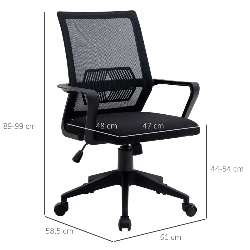 Vinsetto Cadeira de escritório ergonômica giratória ajustável em altura com apoio de braços e apoio lombar Tecido respirável 61x58.5x89-99 cm Preto