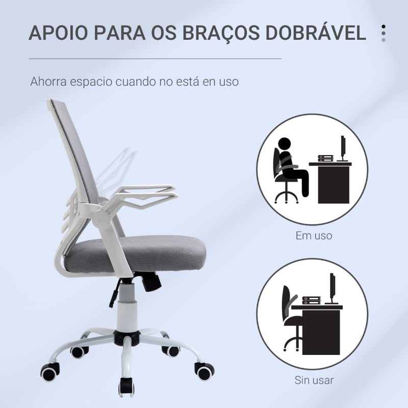 Vinsetto Cadeira de Escritório Ergonômica Giratória com Altura Ajustável Apoio para os Braços Dobrável Suporte Lombar e Encosto Transpirável 62,5x55x94-104cm Cinza