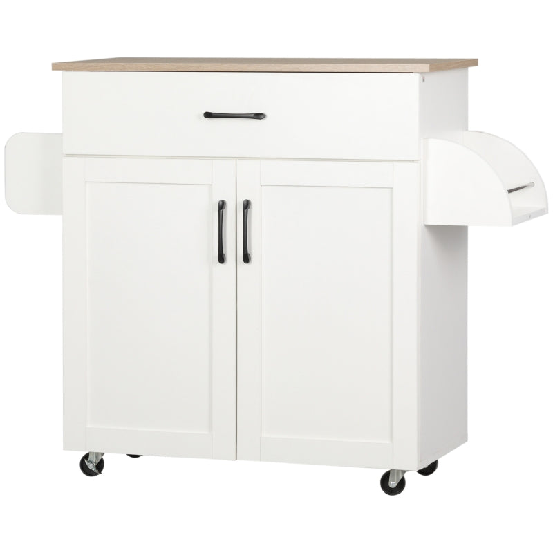 HOMCOM Carrinho de Cozinha com 1 Gaveta Suporte para Panos e Especies Carrinho Auxiliar com Rodas 105x36x85cm Branco