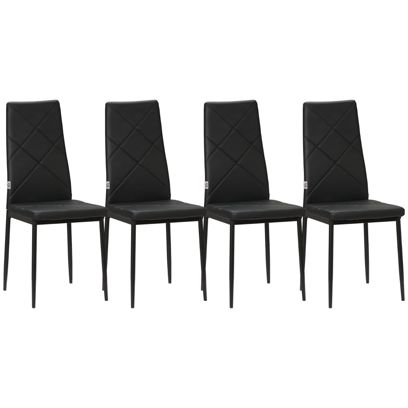 HOMCOM Conjunto de 4 Cadeiras de Sala de Jantar Estofadas em Couro Sintético com Encosto Alto e Pés de Aço 41x50x97cm Preto