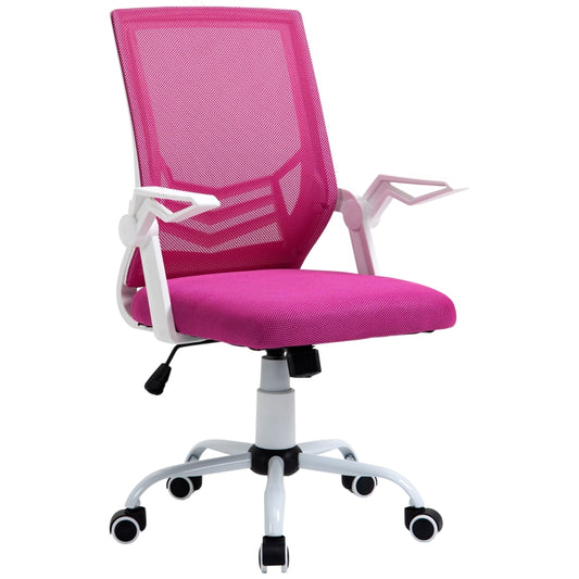 Vinsetto Cadeira de Escritório Ergonômica Giratória com Altura Ajustável Apoio para os Braços Dobrável Suporte Lombar e Encosto Transpirável 62,5x55x94-104cm Rosa