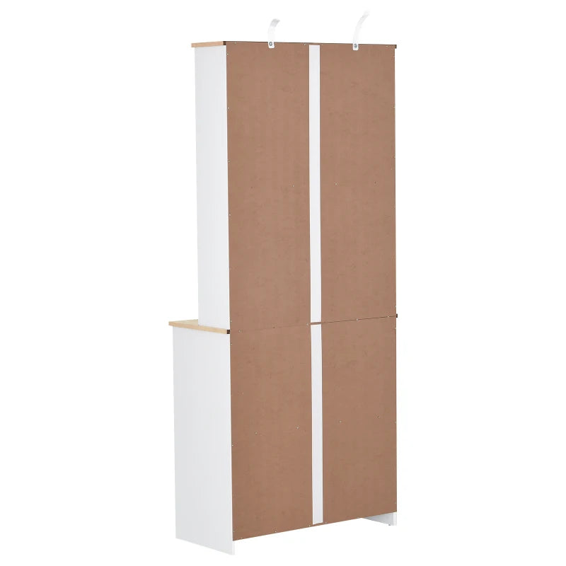 HOMCOM Armário de Cozinha com Prateleiras e Portas de Vidro para Pequenos Eletrodomésticos e Louças 80x37x183cm Branco