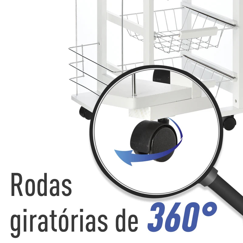 HOMCOM Carrinho de cozinha de 5 níveis com gaveta Cestas Rodas 47x37x83 Branco