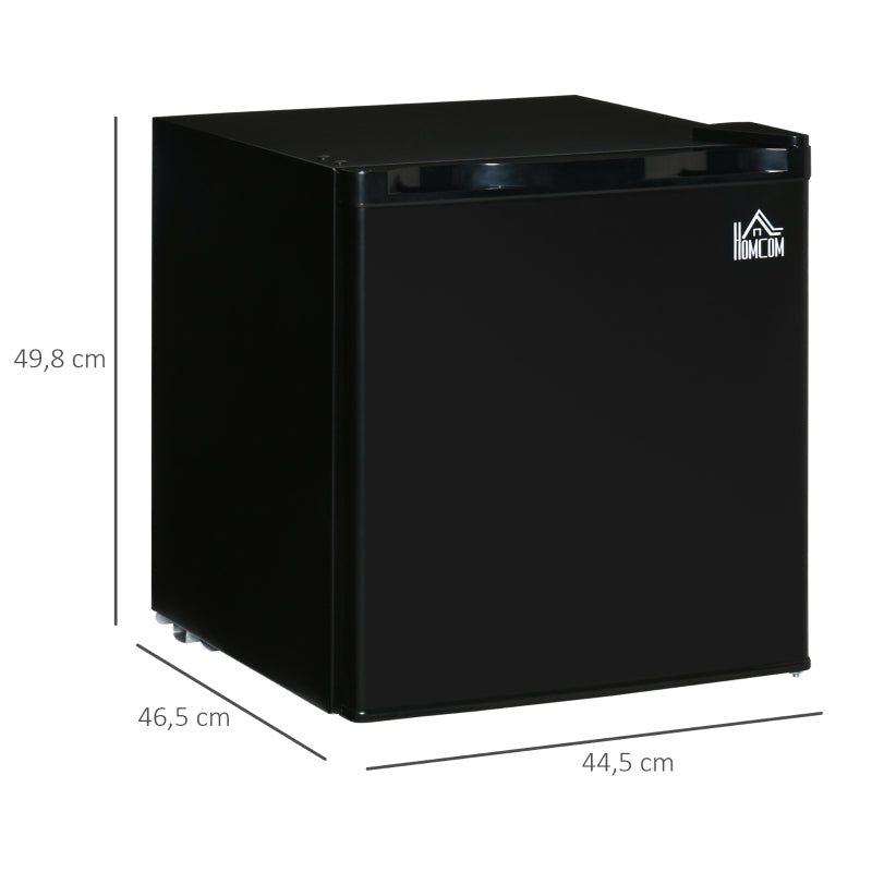 HOMCOM Frigorífico Elétrico Pequeno 46L de Capacidade Frigorífico com Prateleira Ajustável Compartimento Congelador e Porta Reversível Baixo Consumo 44,5x46,5x49,8cm Preto