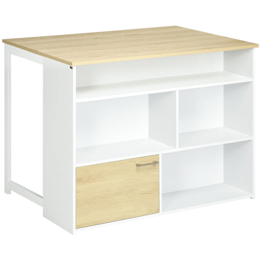 HOMCOM Mesa Alta Extensível com Lateral Dobrável Mesa de Bar com Compartimentos de Armazenamento e 1 Armário 116x79,5x91 cm Branco