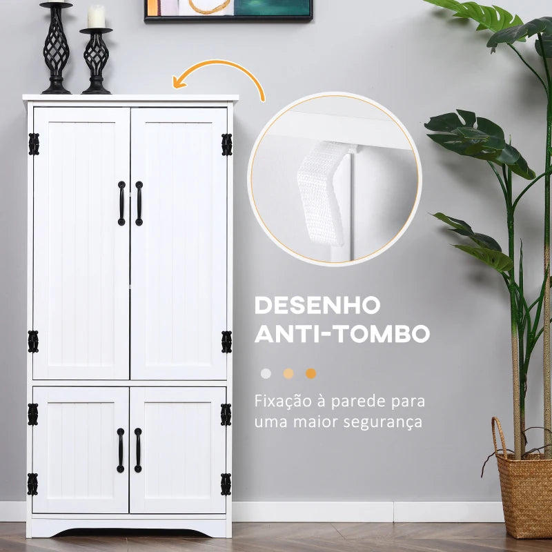 HOMCOM Armário de Cozinha Alto Móvel Auxiliar com 4 Portas e Prateleiras Ajustáveis 60x30x123 cm Branco