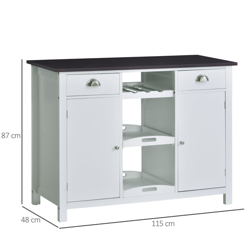 HOMCOM Aparador de madeira, mesa de console multifuncional com prateleiras gavetas bandeja removivel 115x48x87cm branco e marrom