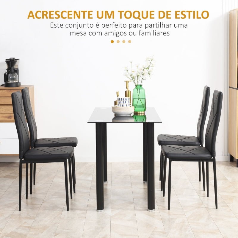 HOMCOM Conjunto de 4 Cadeiras de Sala de Jantar Estofadas em Couro Sintético com Encosto Alto e Pés de Aço 41x50x97cm Preto