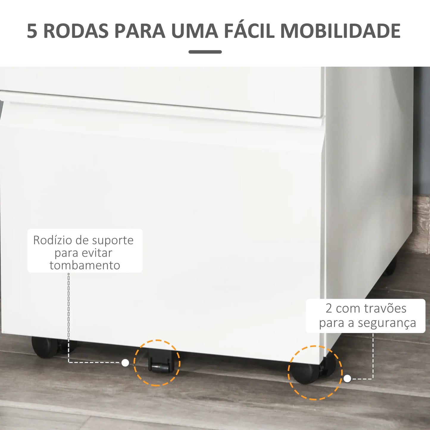 Vinsetto Bloco de Gavetas com Rodas para Escritório Móvel para Arquivos com 3 Gavetas e Fechadura 39x48x60 cm Branco