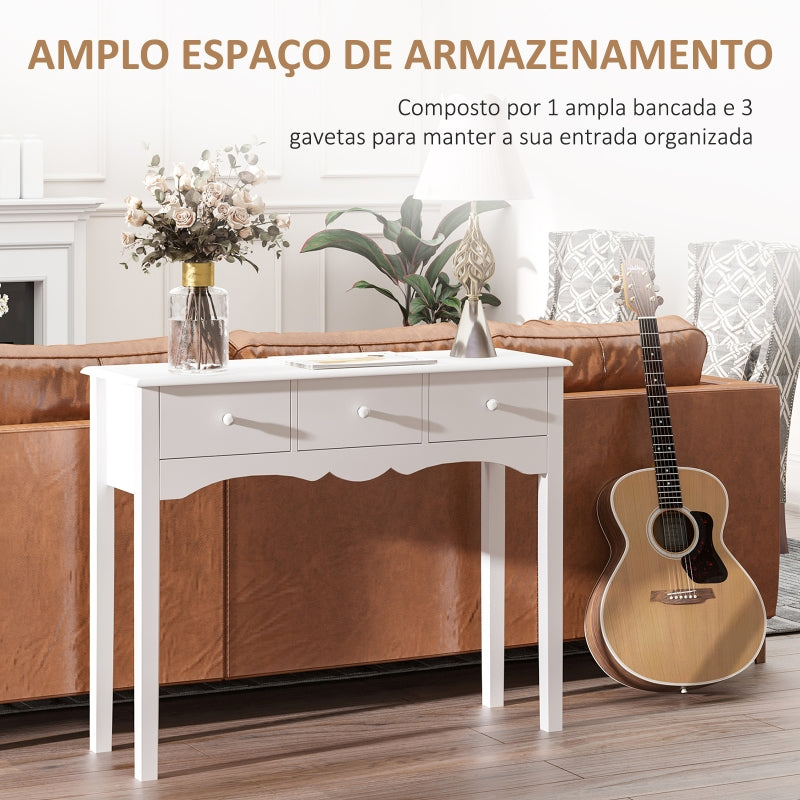 HOMCOM Mesa Consola Elegante Móvel de Entrada com 3 Gavetas 100x32x85cm Branco