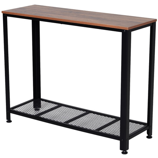 HOMCOM Mesa consola estilo industrial mesa de corredor com prateleira de malha de metal 101x35x80cm Carga 30kg Marrom e preto