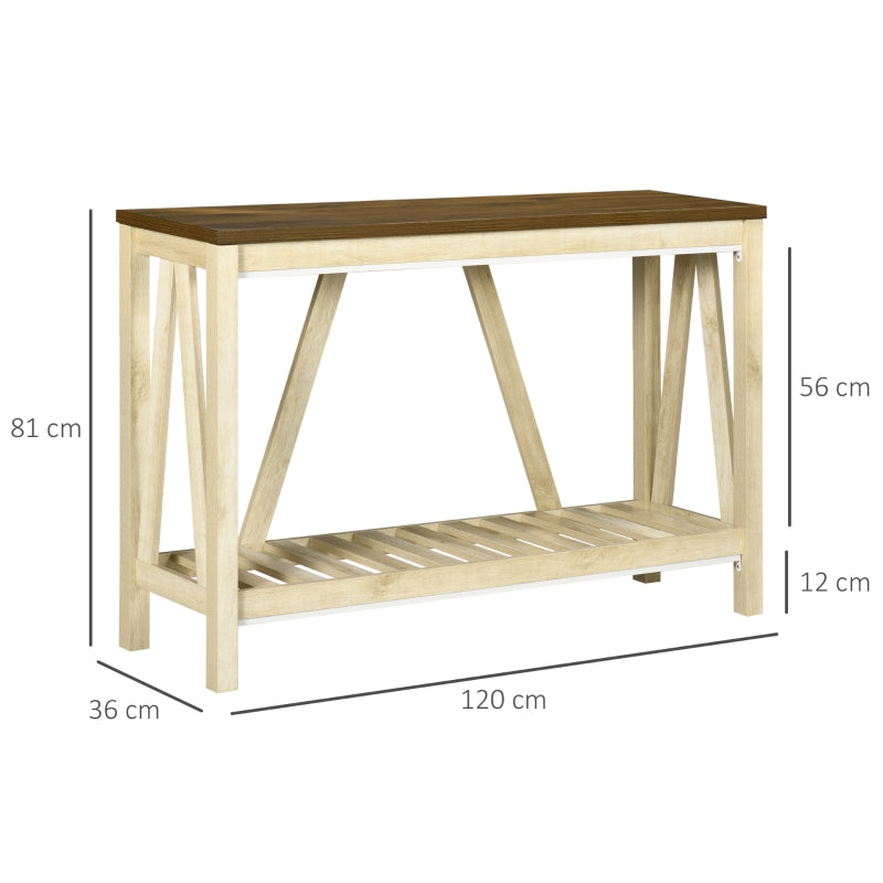 HOMCOM Consola Móvel de Entrada de Madeira com Prateleira de Armazenamento 120x36x81 cm Carvalho e Nogueira