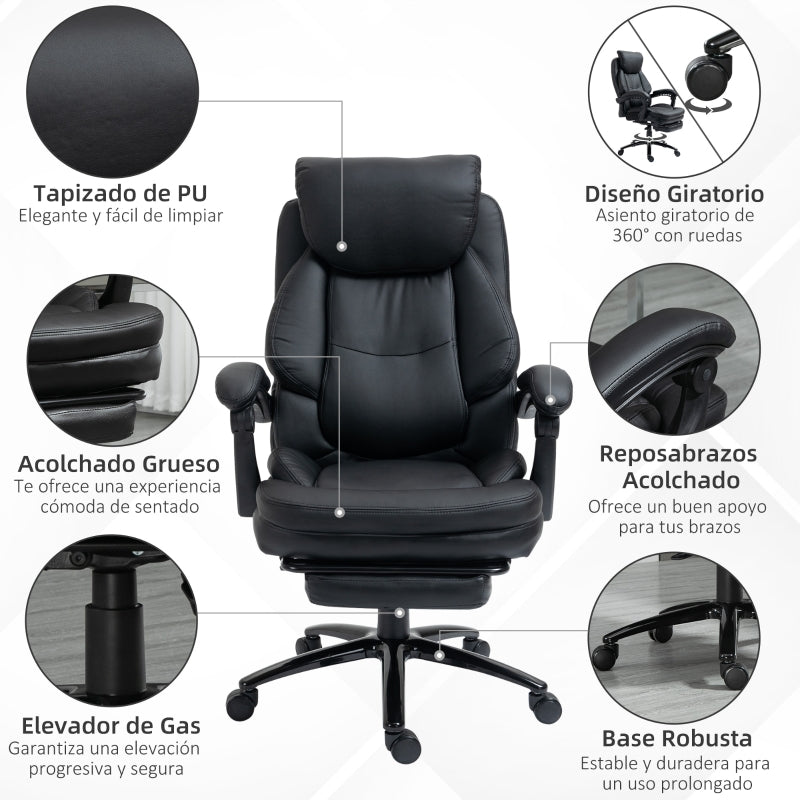 Vinsetto Cadeira de Escritório Ergonómica Cadeira de Escritório com Altura Ajustável com Encosto Inclinável em até 130° Função Basculante e Apoio para os Pés Retrátil Aço 73x66x112-118cm Preto