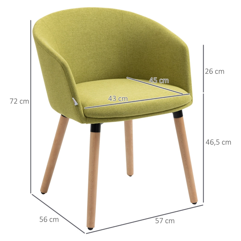 HOMCOM Cadeira de Sala de Jantar Estofada em Linho Sintético com Apoio para os Braços e Pés de Madeira 57x56x72cm Verde