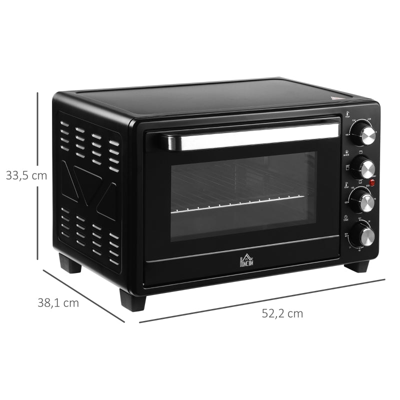 HOMCOM Mini Forno Elétrico de 32L 1600W com 3 Modos de Aquecimento Temperatura até 230 °C Temporizador 52,2x38,1x33,5cm Preto