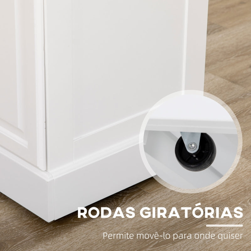 HOMCOM Carrinho de Cozinha com Rodas 2 Gavetas 3 Armários Suporte para Panos e para Temperos para Sala de Jantar 110x45x89cm Branco