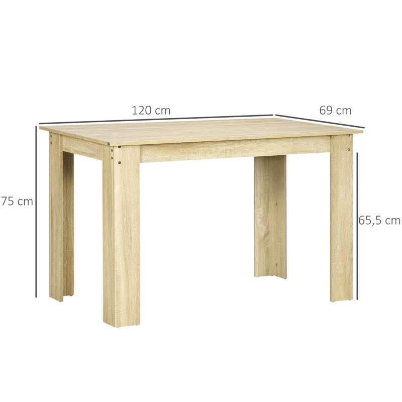 HOMCOM Mesa de Sala de Jantar para 4-6 Pessoas Estilo Moderno 50 kg 120x69x75 cm Carvalho