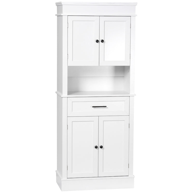 HomCom Armário de Cozinha com 4 Portas 1 Gaveta e Prateleira Aberta para Sala de Estar Sala de Jantar 74x39,5x183cm Branco