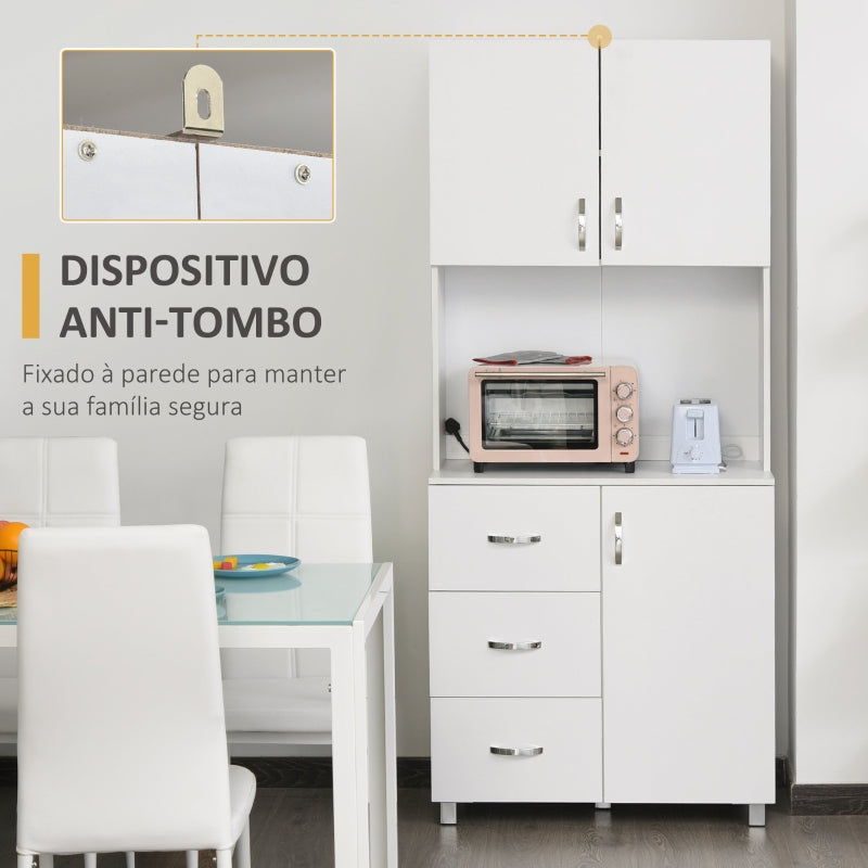 HOMCOM Armário de Armazenamento de Cozinha Armário Alto com 3 Gavetas 3 Portas e Prateleiras Interiores Ajustáveis móvel Auxiliar para Sala de Jantar Sala de Estar 80x39,5x183,5cm Branco