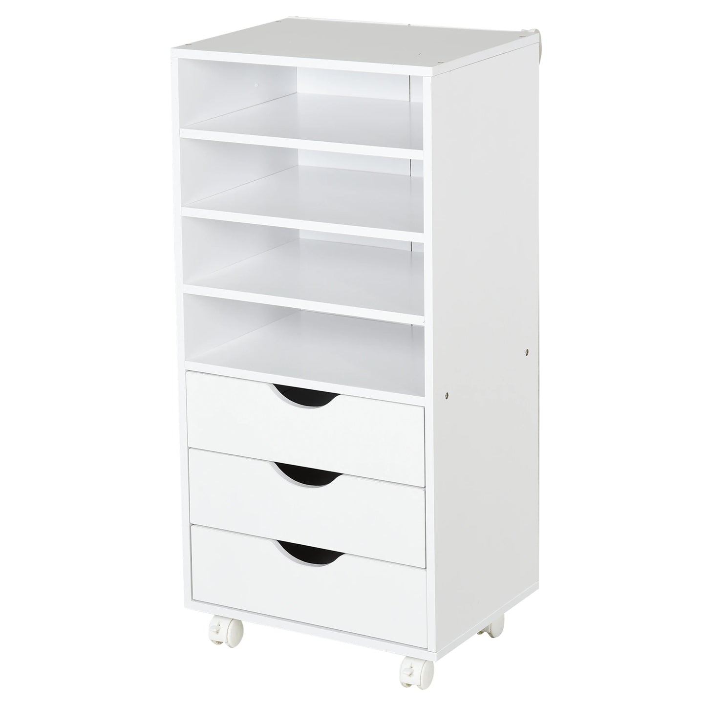 Vinsetto Móveis de escritório com 3 gavetas 4 prateleiras abertas 4 rodas 40x30x83 cm Branco