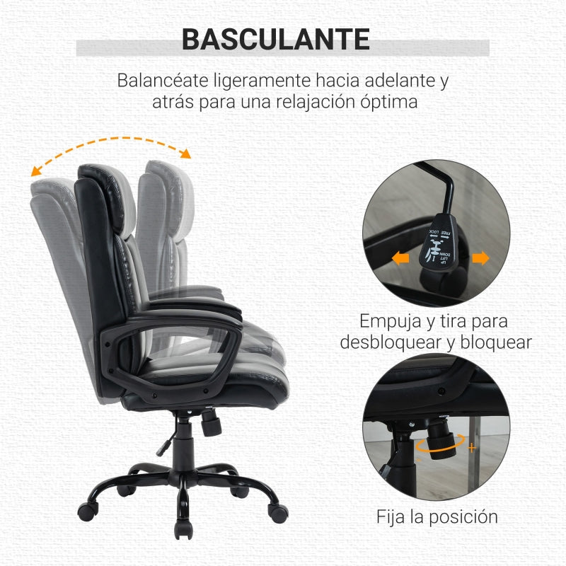 Vinsetto Cadeira de Escritório Giratória Ergonómica com Altura Ajustável Apoio para os Braços Alto Acolchoado de Couro Sintético 67x69x107-117cm Preto