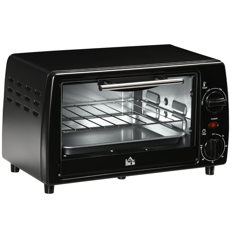 HOMCOM Mini Forno Elétrico 10 Litros 750W com Temperatura até 230°C Temporizador 60 Minutos 36,5x26x22cm Preto