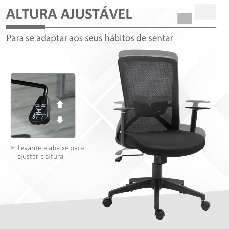 Vinsetto Cadeira de Escritório Giratória Cadeira de Escritório com Altura Ajustável Apoio para os Braços Suporte Lombar Encosto Transpirável e Função Basculante 62x61x99-109cm Preto