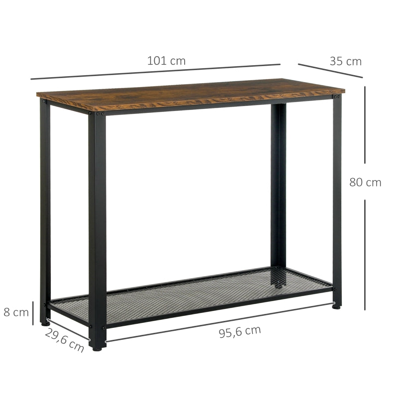 HOMCOM Mesa consola estilo industrial mesa de corredor com prateleira de malha de metal 101x35x80cm Carga 30kg Marrom e preto