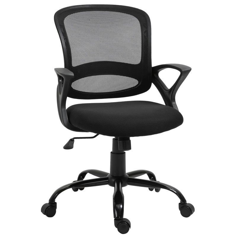 Vinsetto Cadeira de Oficina Ergonômica Basculante com Altura Ajustável Assento Giratório 360° Suporte e Lombar Malha Transpirável 61x61x89-99cm Preto