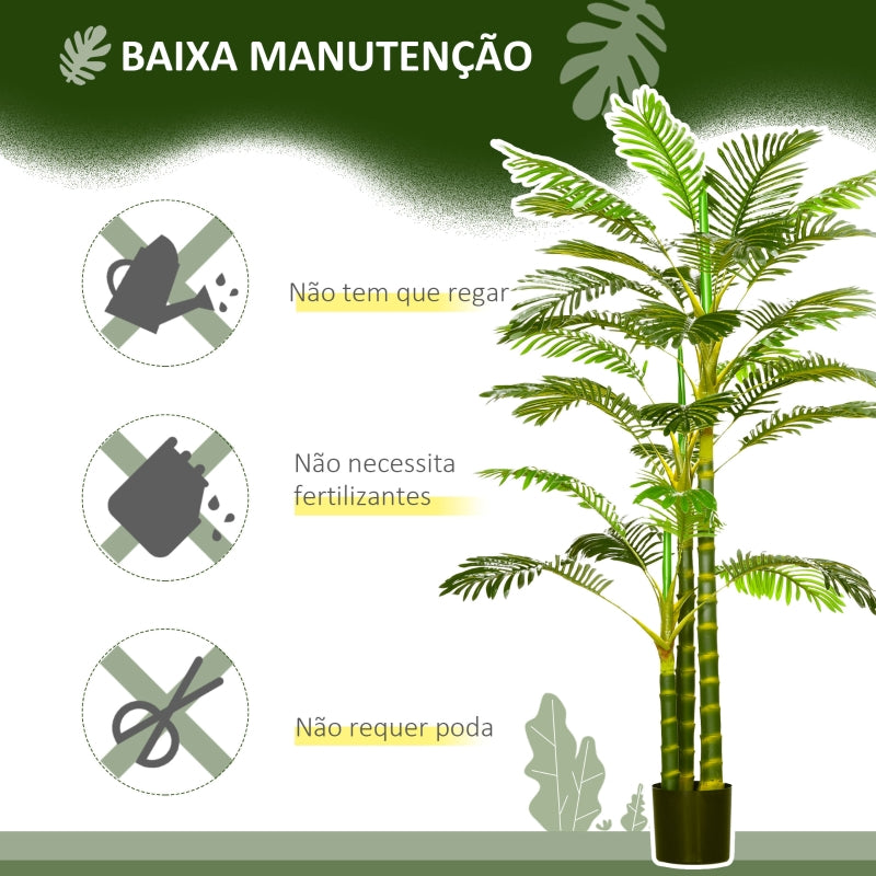 HOMCOM Planta Artificial Palmeira Areca com Vaso e 30 Folhas Decoração para Interior e Exterior Ø19,5x190 cm Verde