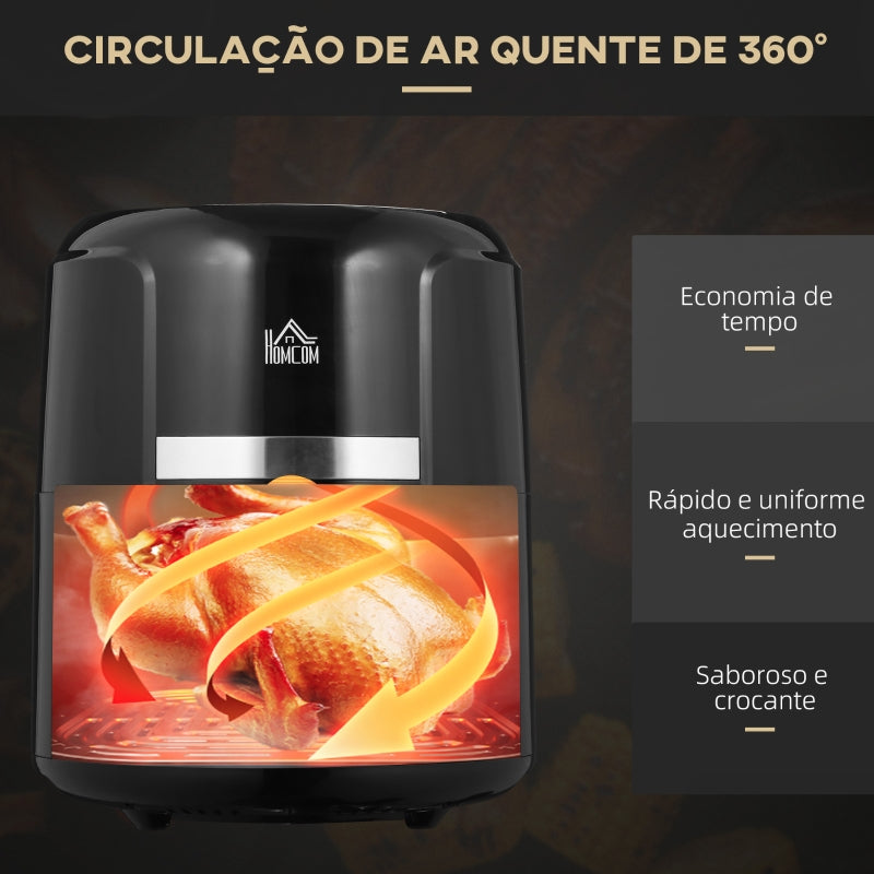 HOMCOM Fritadeira sem Óleo 4L Fritadeira de Ar Quente 1300W com 12 Programas Tela LED Tátil Temperatura Ajustável