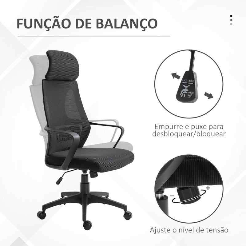 Vinsetto Cadeira de escritório ergonômica inclinável Altura ajustável 64x58x116-126 cm Preto