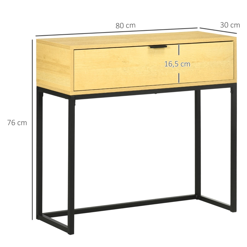 HOMCOM Mesa Consola com Gaveta Consola Moderna Mesa de Entrada com Pés de Aço 80x30x76 cm Madeira e Preto