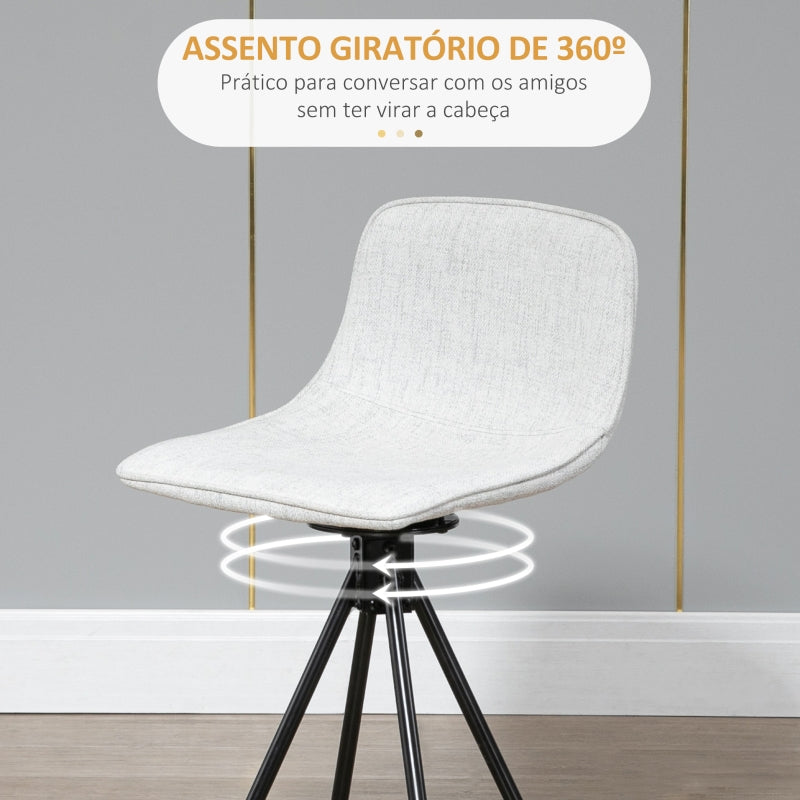 HOMCOM Conjunto de 2 Bancos Altos com Assento Giratório Estofados com Tato de Linho e Encosto e Pés de Aço 41,5x47,5x90 cm Cinza Claro