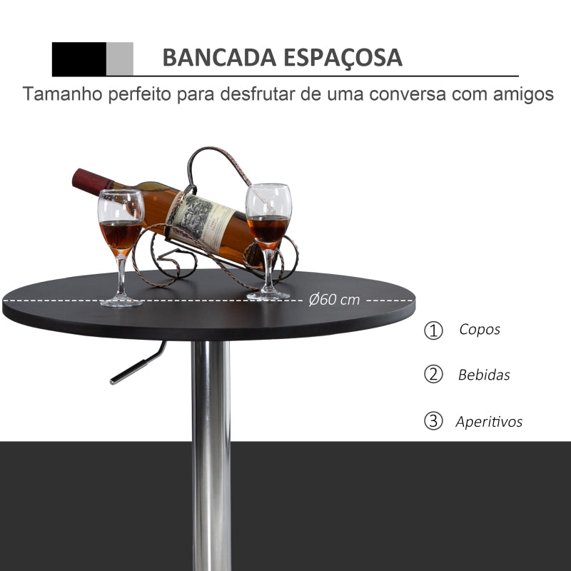 HOMCOM Mesa de bar ajustável em altura com base redonda e antideslizante para cozinha sala de jantar Ø60x69-93 cm Preto