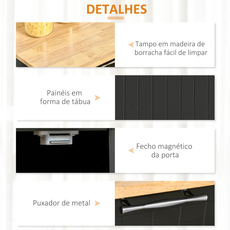 HOMCOM Carrinho de Cozinha com Rodas Móvel Auxiliar de Cozinha com 2 Gavetas 2 Portas Prateleira Ajustável 104x46x91 cm Preto