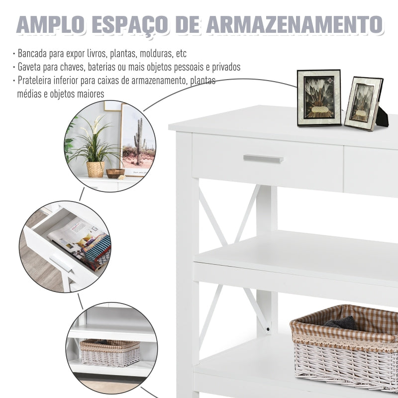 HOMCOM Mesa consola tipo aparador de estilo moderno com 2 gavetas e prateleiras inferiores 105x40x76 cm Branco