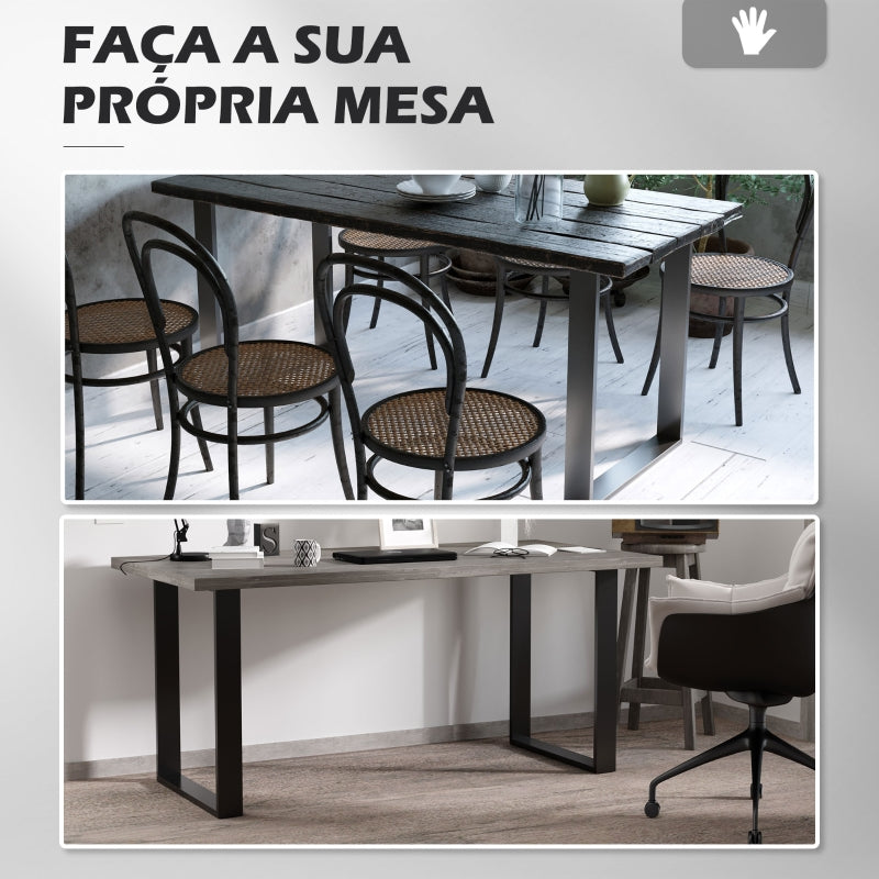 HOMCOM Conjunto de 2 Pés para Mesa de Aço 60x72 cm Pernas Quadradas de Mesa para Móveis de Bricolage Preto