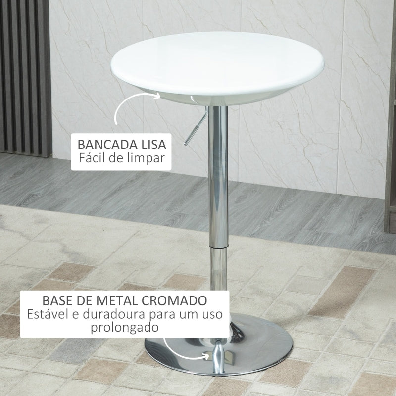 HOMCOM Mesa de Bar com Altura Regulável Giratória 360° com Base Redonda Mesa Alta de Aço Moderna para Cozinha Sala de Jantar Cafeteria 61x61x76-97cm Branco