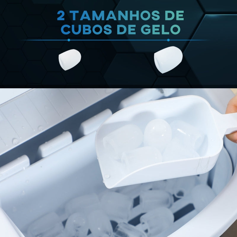 HOMCOM Máquina de Fazer Gelo 9 Cubos de Gelo em 6-13 Minutos 12 kg em 24h com 2 Tamanhos de Gelo 24,2x34x32,8 cm Prata