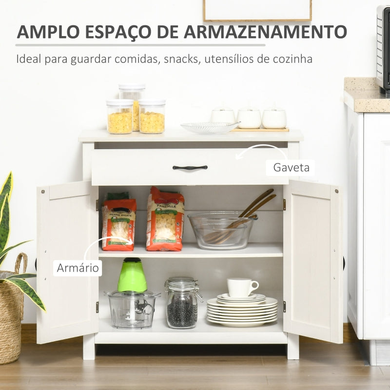 HOMCOM Aparador de Cozinha com 1 Gaveta e Prateleira Interior Ajustável Móvel Auxiliar Decorativo 80x39,7x80 cm Branco