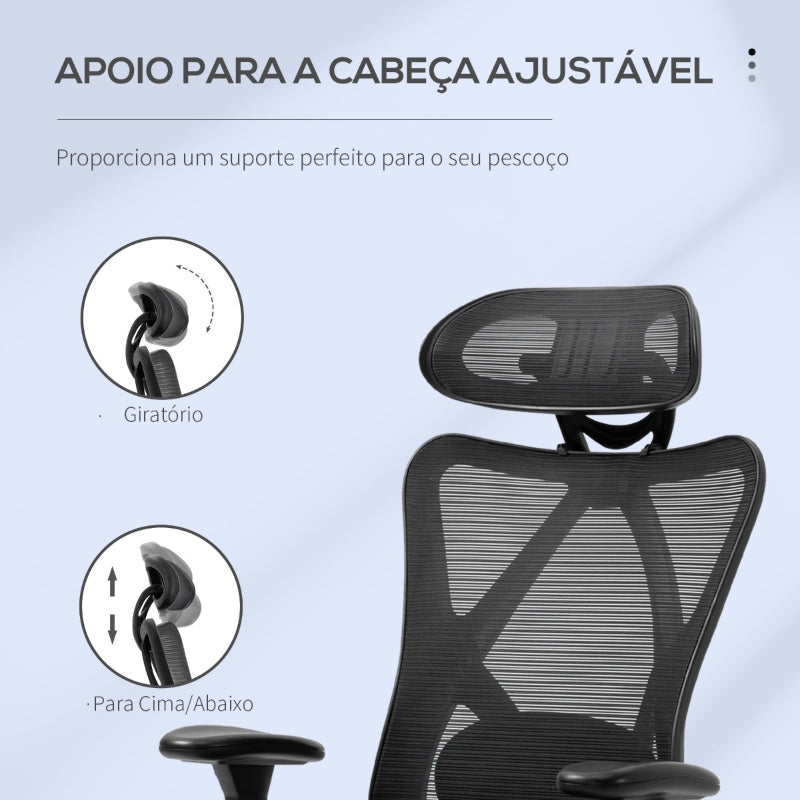 Vinsetto Cadeira de Escritório com Apoio para os Braços 2D Cadeira de Escritório com Altura Ajustável Apoio para a Cabeça Suporte Lombar Alto 67x64x117-127cm Preto