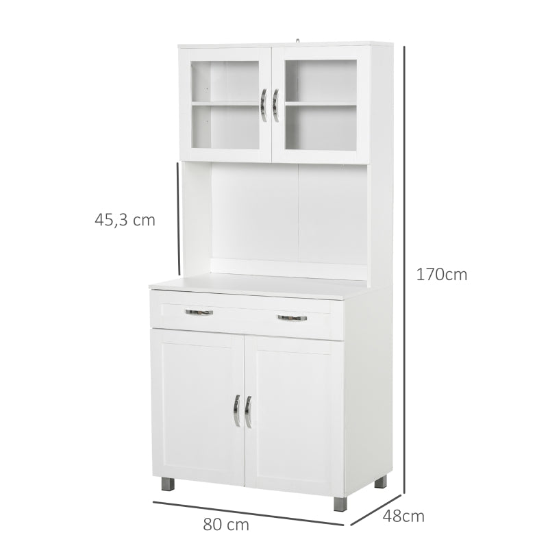 HOMCOM Armário de cozinha com prateleiras internas ajustáveis e gaveta 80x48x170 cm Branco