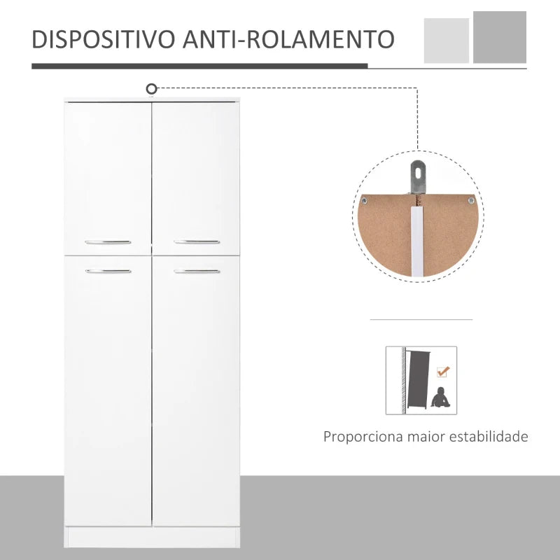 HOMCOM Armário Alto de 2 Portas Móvel Auxiliar de Armazenamento Multifuncional com 5 Prateleiras e Prateleiras Interiores Ajustáveis para Sala Dormitório Cozinha 59x31x155cm Branco