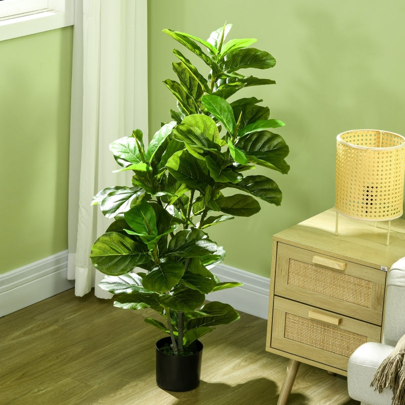 HOMCOM Planta Artificial Ficus 110 cm Planta Artificial com 90 Folhas Musgo e Vaso Planta Artificial Decorativa para Interior e Exterior Verde