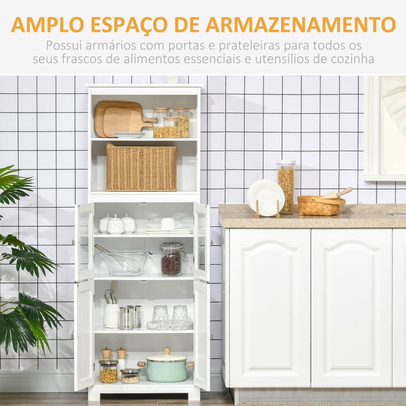 HOMCOM Armário de Cozinha com 2 Portas de Vidro Temperado 2 Prateleiras Abertas e Armário com Prateleira Ajustável 60x30x162 cm Branco