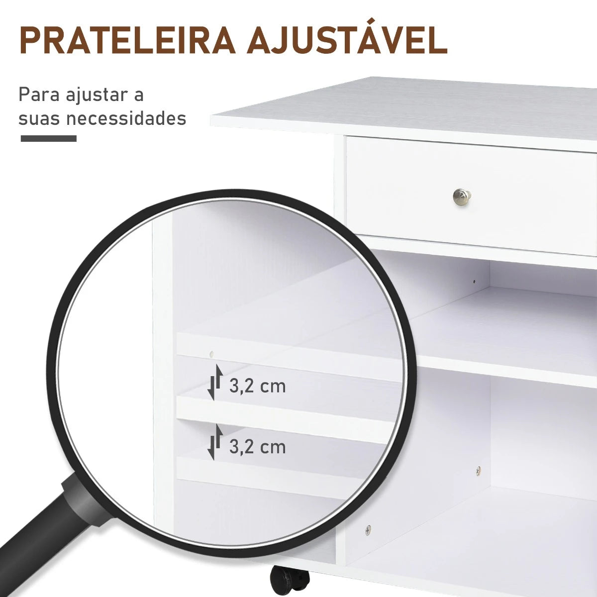 Vinsetto Armário para Impressora de Escritório Multifuncional com Rodas 2 Compartimentos Gaveta Suporte para CPU Prateleira Ajustável para Escritório 60x40x68,5cm Branco Listrado de Madeira